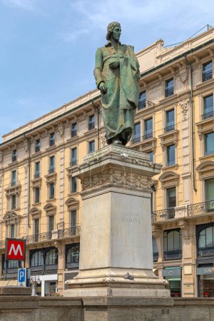 Photo for Milan, Italy - June 15, 2019: Monument Statue of Giuseppe Parini Italian Satirist Author Landmark at Cordusio Square in City Centre. - Royalty Free Image