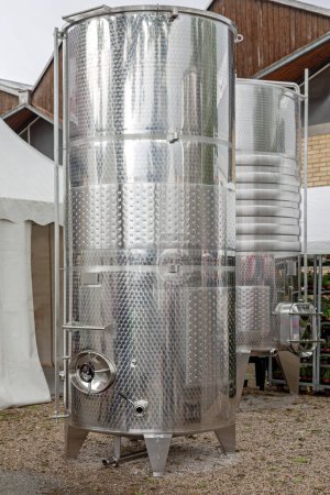 Photo for Vinificators Fermenters Storage Tanks Wine Making Equipment - Royalty Free Image