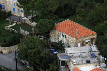 An aerial view of a traditional Lebanese house in Douma, Batroun.