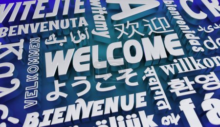 Willkommen Gruß Verschiedene Sprachen DEI Diversity Multinationale Kulturelle 3D Illustration