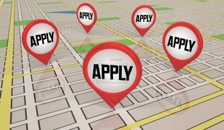 Photo for Apply Here Locations Map Pins Application Spots 3d Illustration - Royalty Free Image
