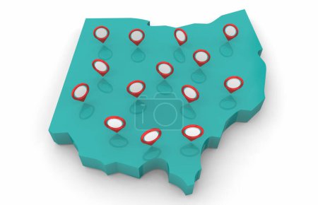 Foto de Ohio State Map OH Pin Locatioins Cities Background 3d Illustration - Imagen libre de derechos