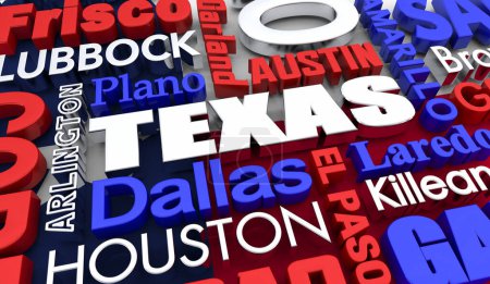 Texas Cities Travel Destinations State Background 3d Illustration