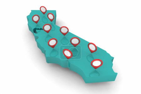 Foto de California Map Locations Destinations Cities State 3d Illustration - Imagen libre de derechos