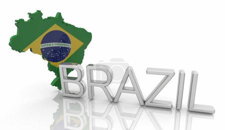Photo for Brazil Country National Flag Map Icon Name 3d Illustration - Royalty Free Image