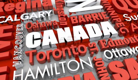 Téléchargez les photos : Canada Cities Travel Destinations Maple Leaf Flag 3d Illustration - en image libre de droit