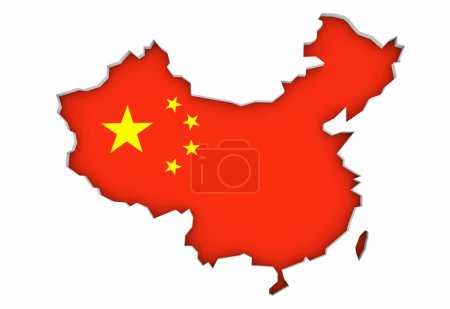 Foto de Peoples Republic of China Map Red Flag Background 3d Illustration - Imagen libre de derechos