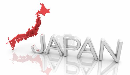 Téléchargez les photos : Japan Country Word Red Map Travel Background 3d Illustration - en image libre de droit