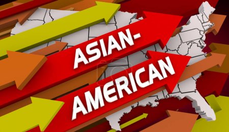 Asian American Population United States America USA Rise Increase Arrows 3d Illustration