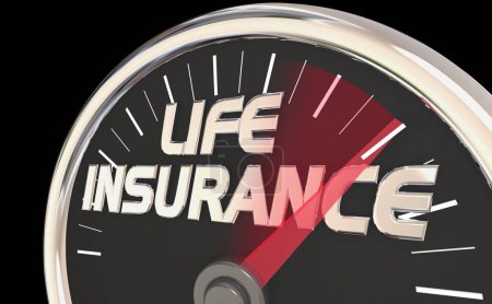 Téléchargez les photos : Assurance-vie Montant de la couverture Assurance-vie Avantages Indicateur de vitesse 3d Illustration - en image libre de droit