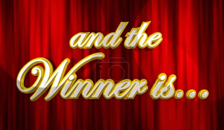 Téléchargez les photos : Et le gagnant est rideaux rouges annonce cérémonie de remise des prix Show 3d Illustration - en image libre de droit
