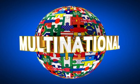 Foto de Multinacional Internacional Empresa Corporación Países Globales Banderas 3d Ilustración - Imagen libre de derechos