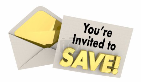 Téléchargez les photos : Youre Invited to Save Exclusive Invitation Vente Événement Remise d'argent Offre 3d Illustration - en image libre de droit