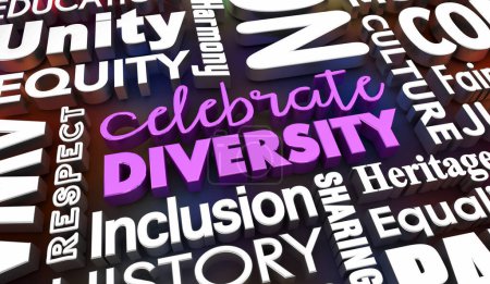 Foto de Celebra la Diversidad Equidad Inclusión Respeto Comunicación Ilustración 3d - Imagen libre de derechos