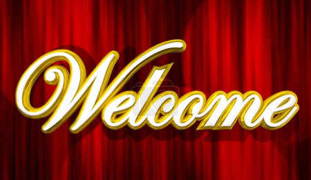 Photo for Welcome Stage Red Curtains Spotlight Greetings Looping 3d Illustration - Royalty Free Image