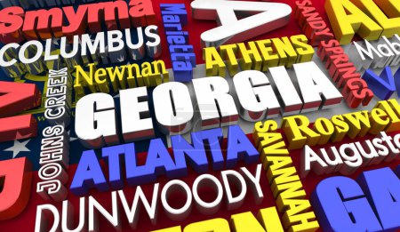 Téléchargez les photos : Georgia Cities Travel Destinations GA State Flag Travel 3d Illustration - en image libre de droit