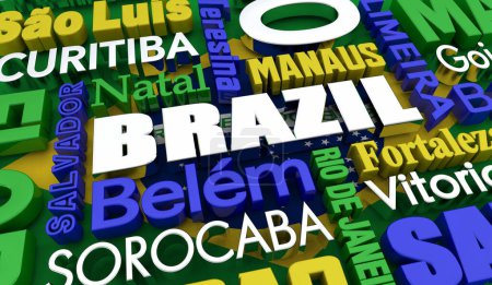 Foto de Brazil Country Cities Travel Destinations Flag Background 3d Illustration - Imagen libre de derechos