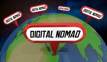 Téléchargez les photos : Digital Nomad Earth World Remote Work Anywhere Illustration 3D - en image libre de droit
