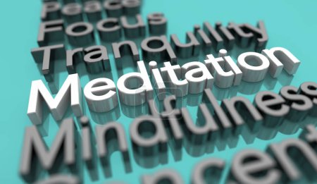 Foto de Meditación Mindfulness Focus Palabras de Paz Interior Ilustración 3d - Imagen libre de derechos