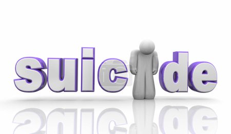 Téléchargez les photos : Suicide Triste personne déprimée en mots Santé mentale Dépression Illustration 3D - en image libre de droit