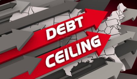 Schuldenobergrenze Vereinigte Staaten Amerika USA Karte Haushaltsausgaben Krisenpfeile 3d Illustration