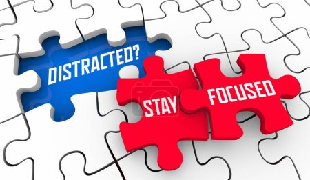 Stay Focused Avoid Distraction Puzzle Pieces Goal Plan Objective 3d Illustration