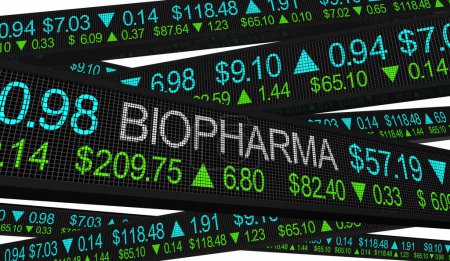Photo for Biopharma Stock Market Company Shares Research Medical Bio Pharmaceuticals Health Care 3d Illustration - Royalty Free Image