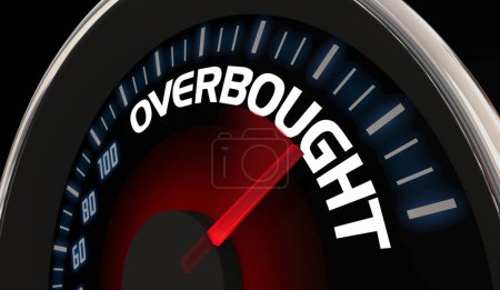Photo for Overbought Stock Market Share Prices Too High Company Over Value Speedometer 3d Illustration - Royalty Free Image
