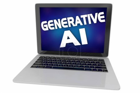Generative AI Laptop Computer Künstliche Intelligenz Erstellung von Inhalten 3D Illustration
