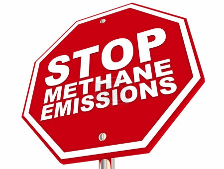 Foto de Detener las emisiones de metano Señal CH4 Gases de efecto invernadero Cambio climático Advertencia Ilustración 3d - Imagen libre de derechos