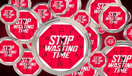 Photo for Stop Wasting Time Clocks Flying Past Dont Waste Your Moments Act Now 3d Illustration - Royalty Free Image