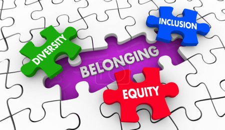 Téléchargez les photos : Diversité Équité Inclusion Appartenir à DEIB Puzzle Pieces Solution Illustration 3d - en image libre de droit