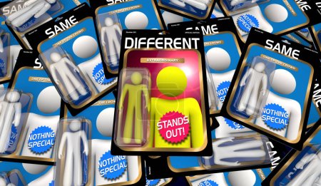 Different Person Stands Out From Same Crowd People Action Figures 3d Illustration