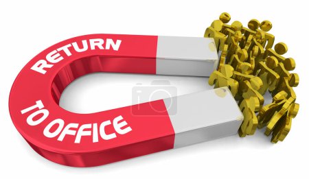 Photo for Return to Office Magnet Attract Employees Workers Back to Workplace Together 3d Illustration - Royalty Free Image