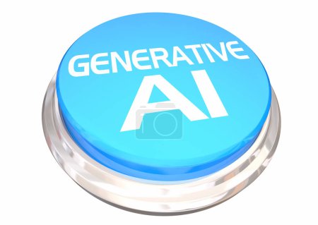 Generative KI Künstliche Intelligenz Blaue runde Taste Einfache Chat-Hilfe 3D-Illustration