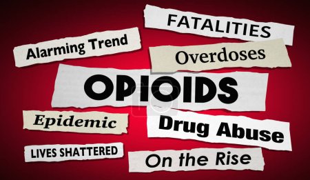 Opioides Abuso de Drogas Noticias Titulares Sobredosis Muertes Adicción Ilustración 3d