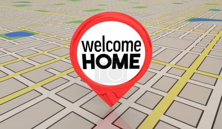 Photo for Welcome Home Map Pin New House Location Neighborhood Community 3d Illustration - Royalty Free Image