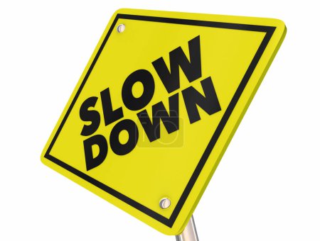 Señal de advertencia amarilla más lenta Reducir la velocidad Tenga cuidado Peligro Ilustración 3d