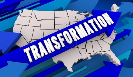Téléchargez les photos : Transformation États-Unis États-Unis Amérique Carte Changement démographique Augmentation Illustration 3D - en image libre de droit