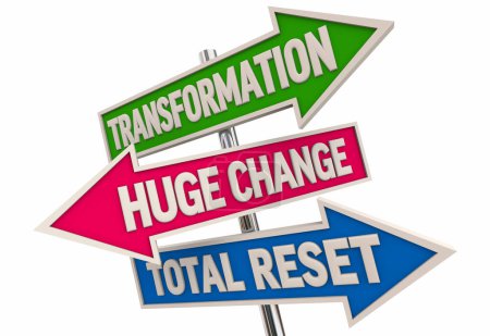 Téléchargez les photos : Signes de flèche de transformation Grand changement Total Reset Shift Evolution Illustration 3d - en image libre de droit