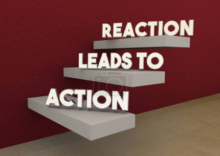 Téléchargez les photos : L'action mène aux étapes de la réaction Processus Étapes de la communication Illustration 3D - en image libre de droit