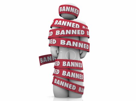 Photo for Banned Person Outlawed Restricted Illegal Activity Wrapped in Tape Caputred Arrested 3d Illustration - Royalty Free Image