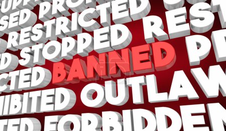 Verbotene Unterdrückung gestoppt Verbotene verbotene beschränkte Wörter 3D-Illustration
