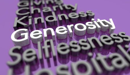 Großzügigkeit Giving Caring Charity Words Freundlichkeit Hintergrund 3D Illustration