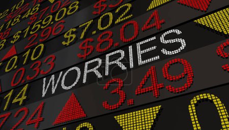Preocupaciones El mercado de valores teme ansiedad Precios de acciones más bajos Pérdida de dinero Caída Crash 3d Ilustración