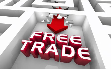 Téléchargez les photos : Libre-échange franchir les barrières Tarifs du labyrinthe Taxes Frais Commerce international Affaires Illustration 3d - en image libre de droit