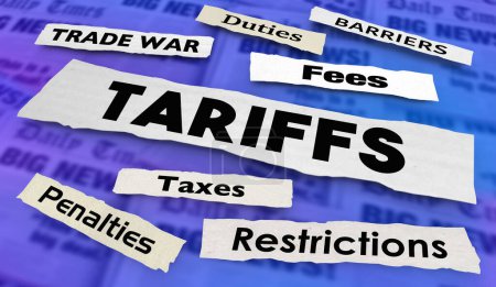 Téléchargez les photos : Tarifs Nouvelles En manchettes Restrictions au commerce international Taxes Taxes Illustration 3d - en image libre de droit