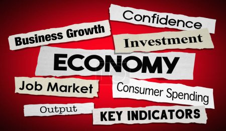 Téléchargez les photos : Nouvelles de l'économie Titres Croissance économique de l'emploi Investissement financier des entreprises Illustration 3D - en image libre de droit