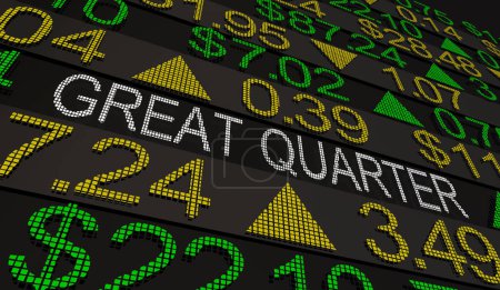 Great Quarter Stock Market Results Report Money Earnings Sales Profits Share Prices Up Increase 3d Animation