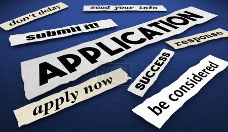Téléchargez les photos : Application Nouvelles titres Postuler maintenant Job Loan Get Approved Embauché Illustration 3d - en image libre de droit